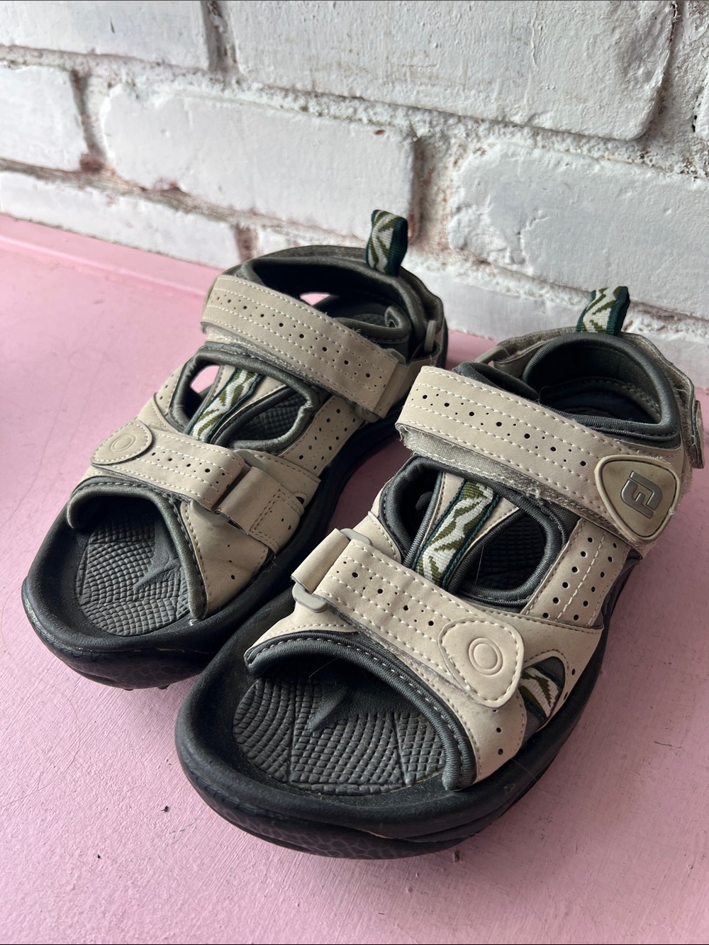 FootJoy Beige and Olive Kids Adjustable Sport Sandals